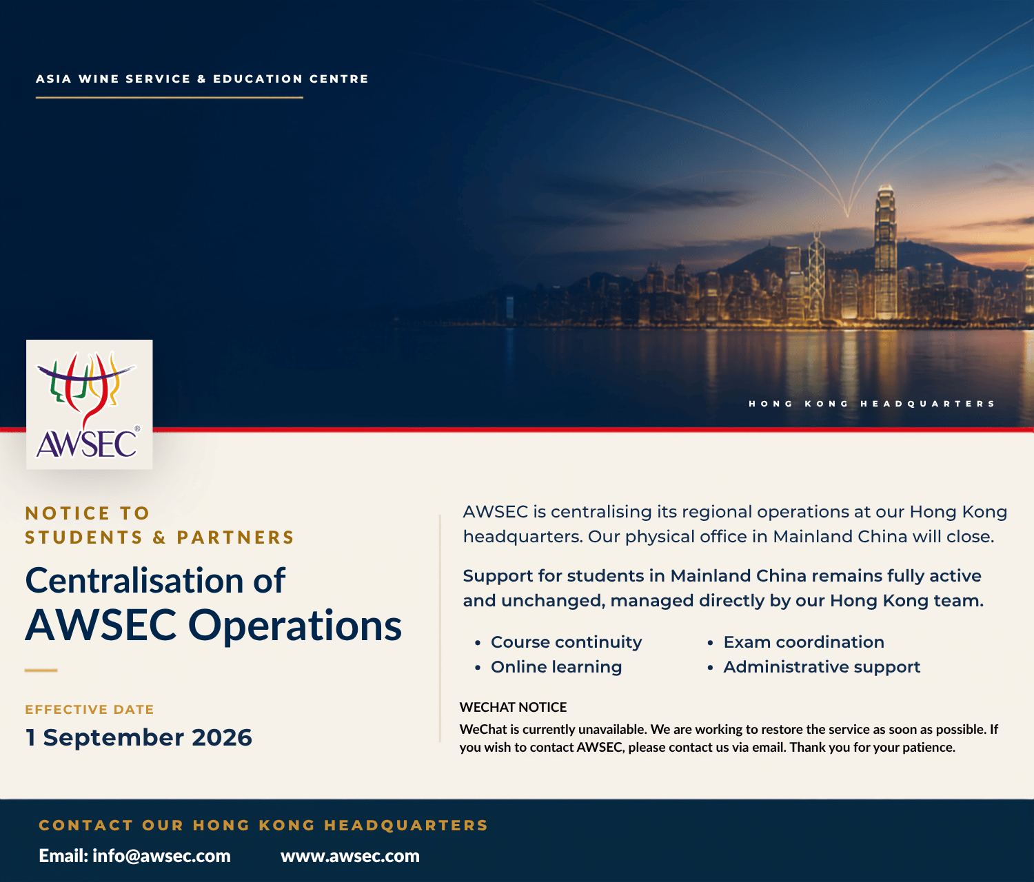 CONSOLIDATION OF CHINA OPERATIONS | AWSEC